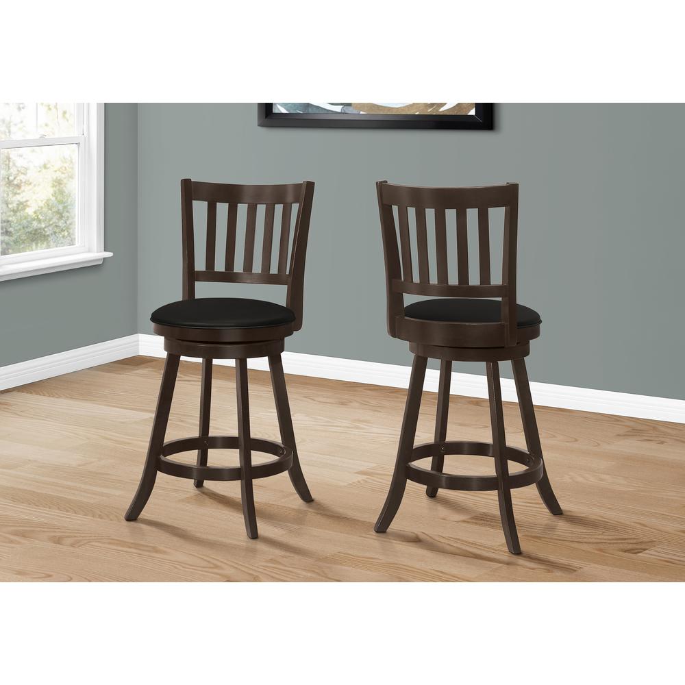 Bar Stool, Set Of 2, Swivel, Counter Height, Kitchen, Brown Wood. Picture 2