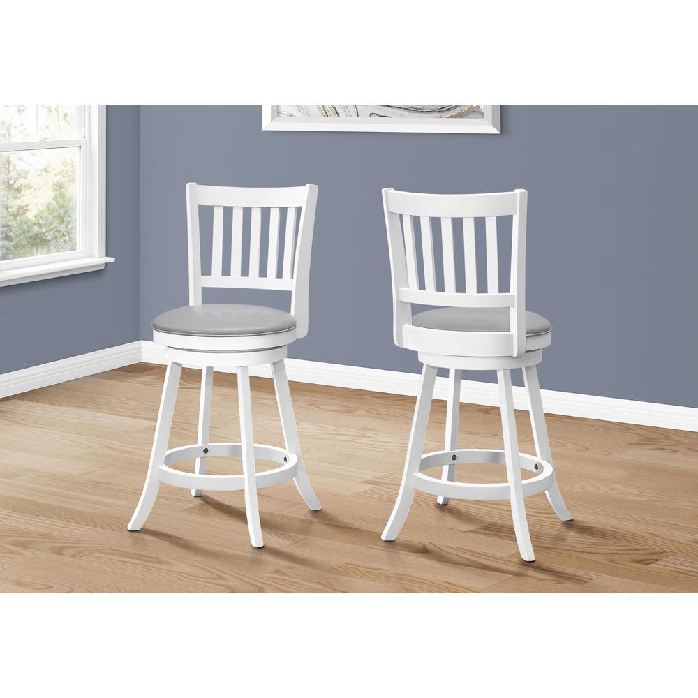 Bar Stool, Set Of 2, Swivel, Counter Height, Kitchen, White Wood. Picture 2