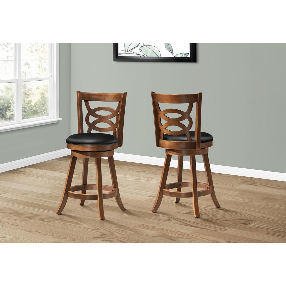 Bar Stool, Set Of 2, Swivel, Counter Height, Kitchen, Brown Wood. Picture 2
