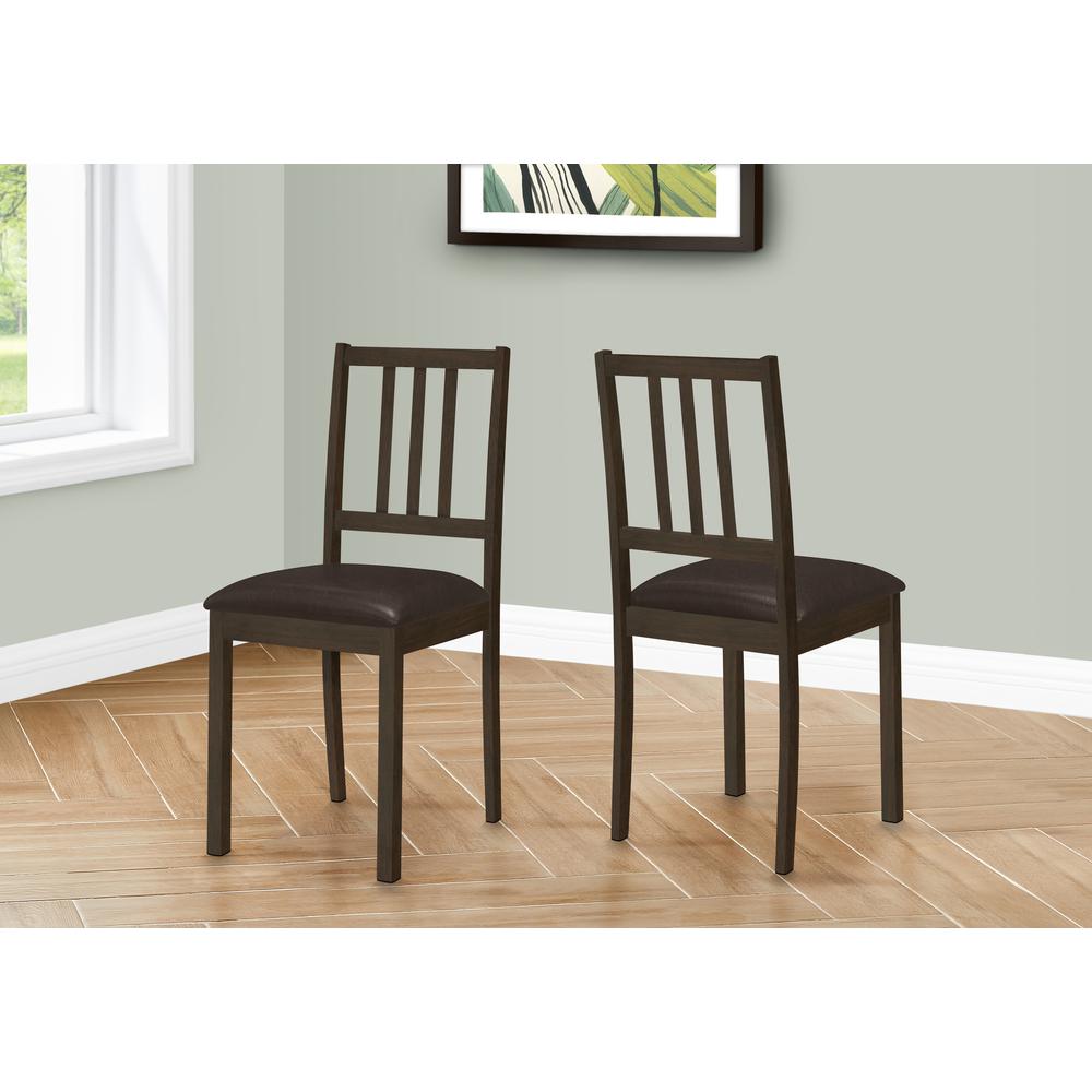 Dining Chair, Set Of 2, Side, Upholstered, Kitchen, Dining Room, Brown Leather. Picture 10