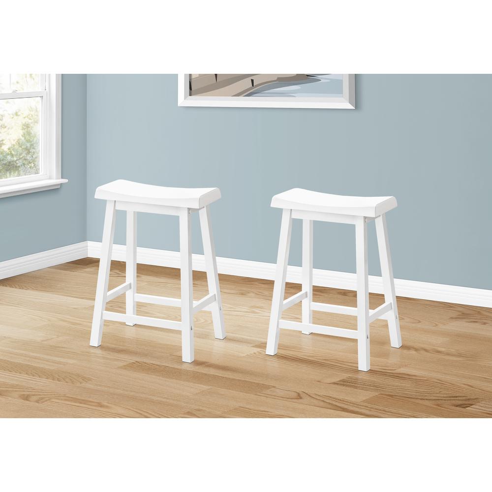 Bar Stool, Set Of 2, Counter Height, Saddle Seat, Kitchen, White Wood. Picture 2