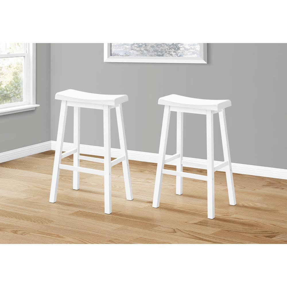 ="Bar Stool, Set Of 2, Bar Height, Saddle Seat, White Wood, Contemporary, Moder. Picture 2