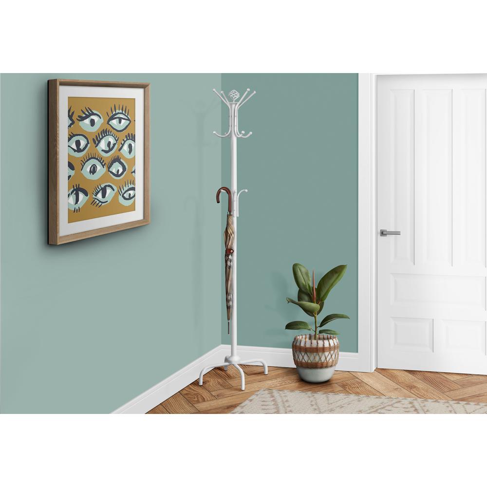 Coat Rack, Hall Tree, Free Standing, 12 Hooks, Entryway, 70H, Bedroom, White. Picture 2