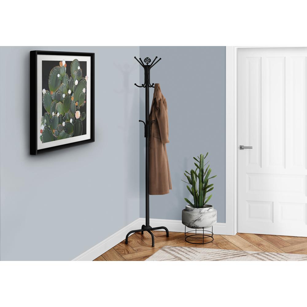 Coat Rack, Hall Tree, Free Standing, 12 Hooks, Entryway, 70H, Bedroom, Black. Picture 2