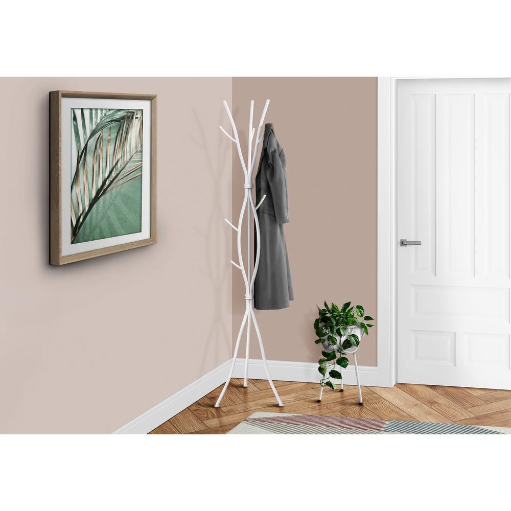 Coat Rack, Hall Tree, Free Standing, 11 Hooks, Entryway, 74H, Bedroom, White. Picture 2