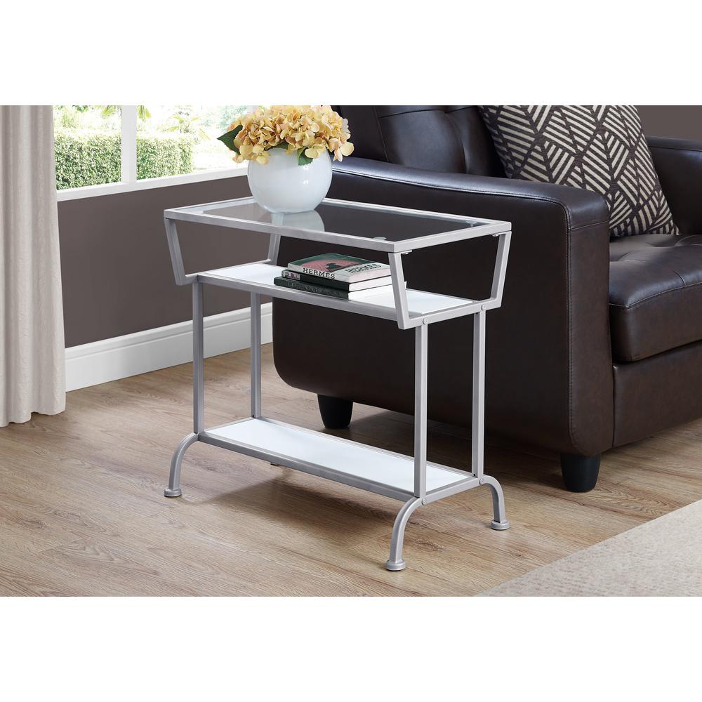 Accent Table, Side, End, Narrow, Small, 2 Tier, Living Room, Bedroom, White. Picture 2