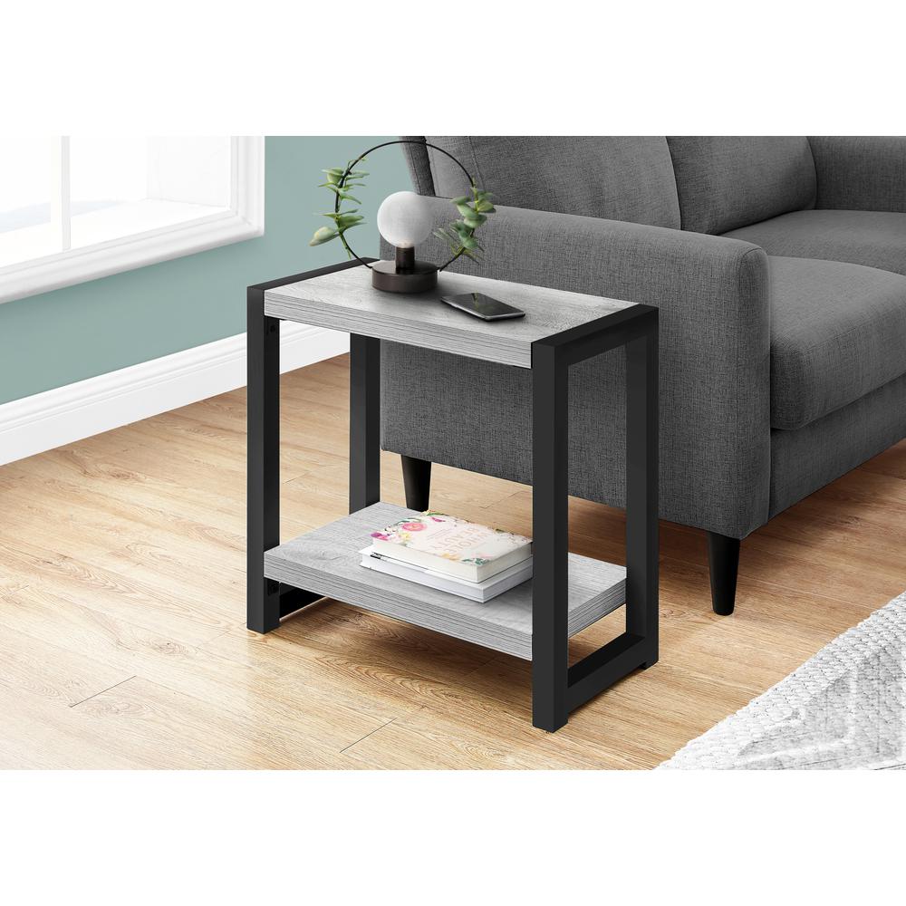 Accent Table, Side, End, Narrow, Small, 2 Tier, Living Room, Bedroom, Grey. Picture 8