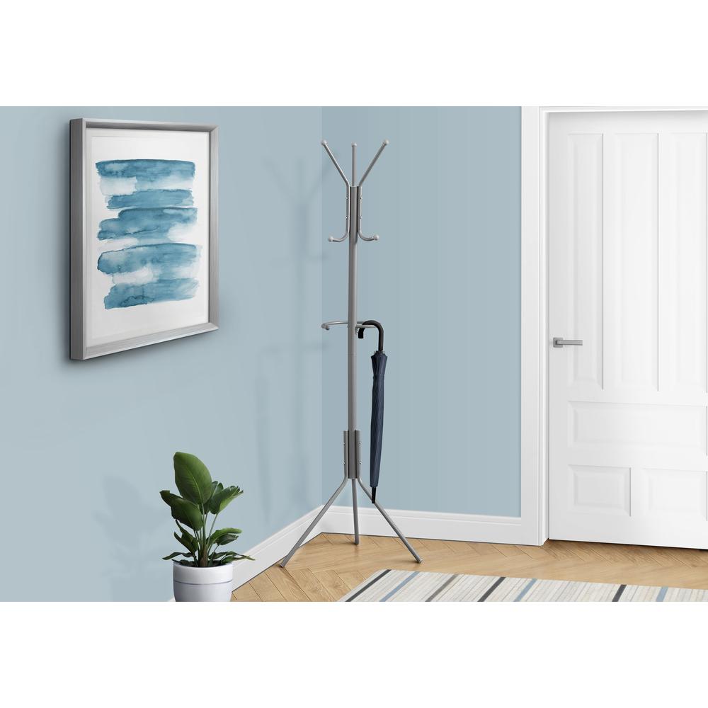 Coat Rack, Hall Tree, Free Standing, Hanging Bar, 6 Hooks, Entryway, 68H. Picture 2