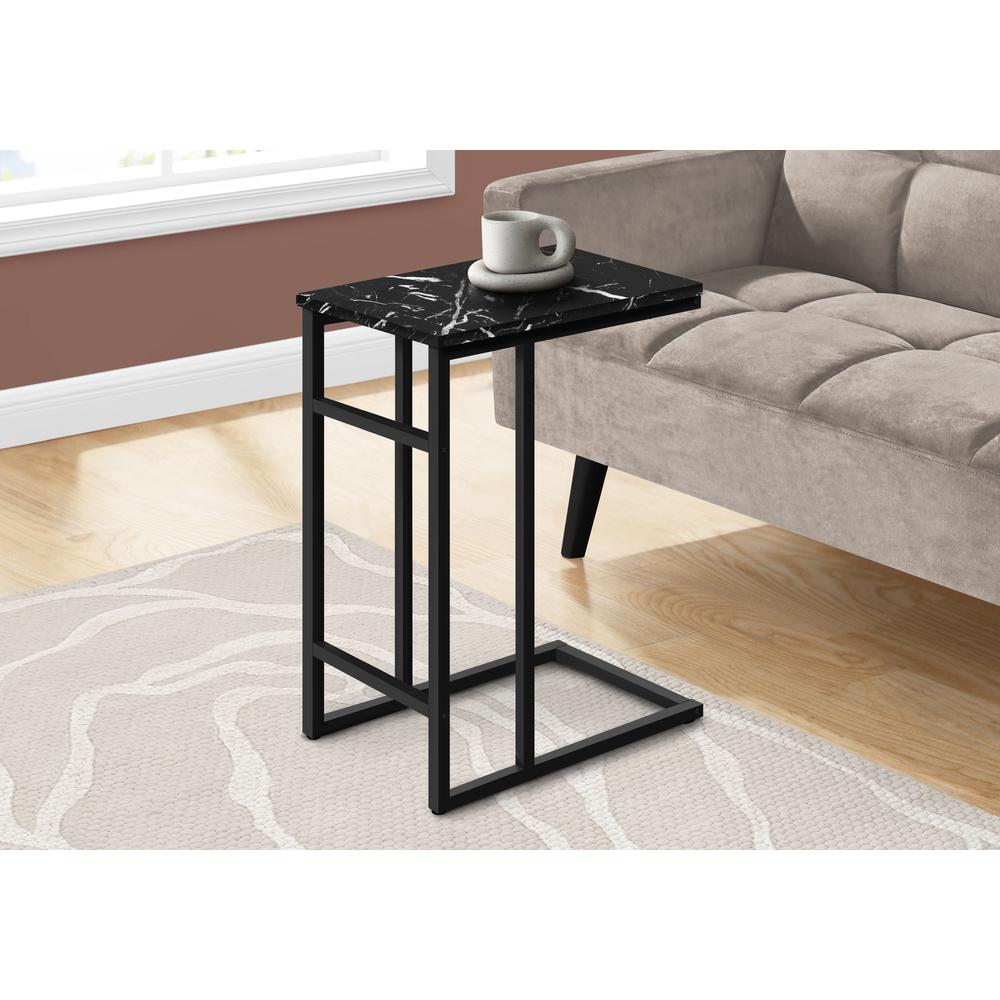Accent Table, C-shaped, End, Side, Snack, Living Room, Bedroom, Black Marble. Picture 2
