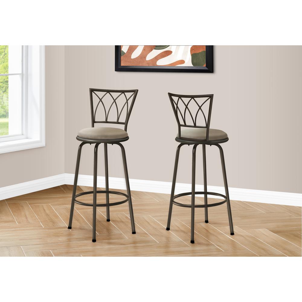 Bar Stool, Set Of 2, Swivel, Bar Height, Brown. Picture 2