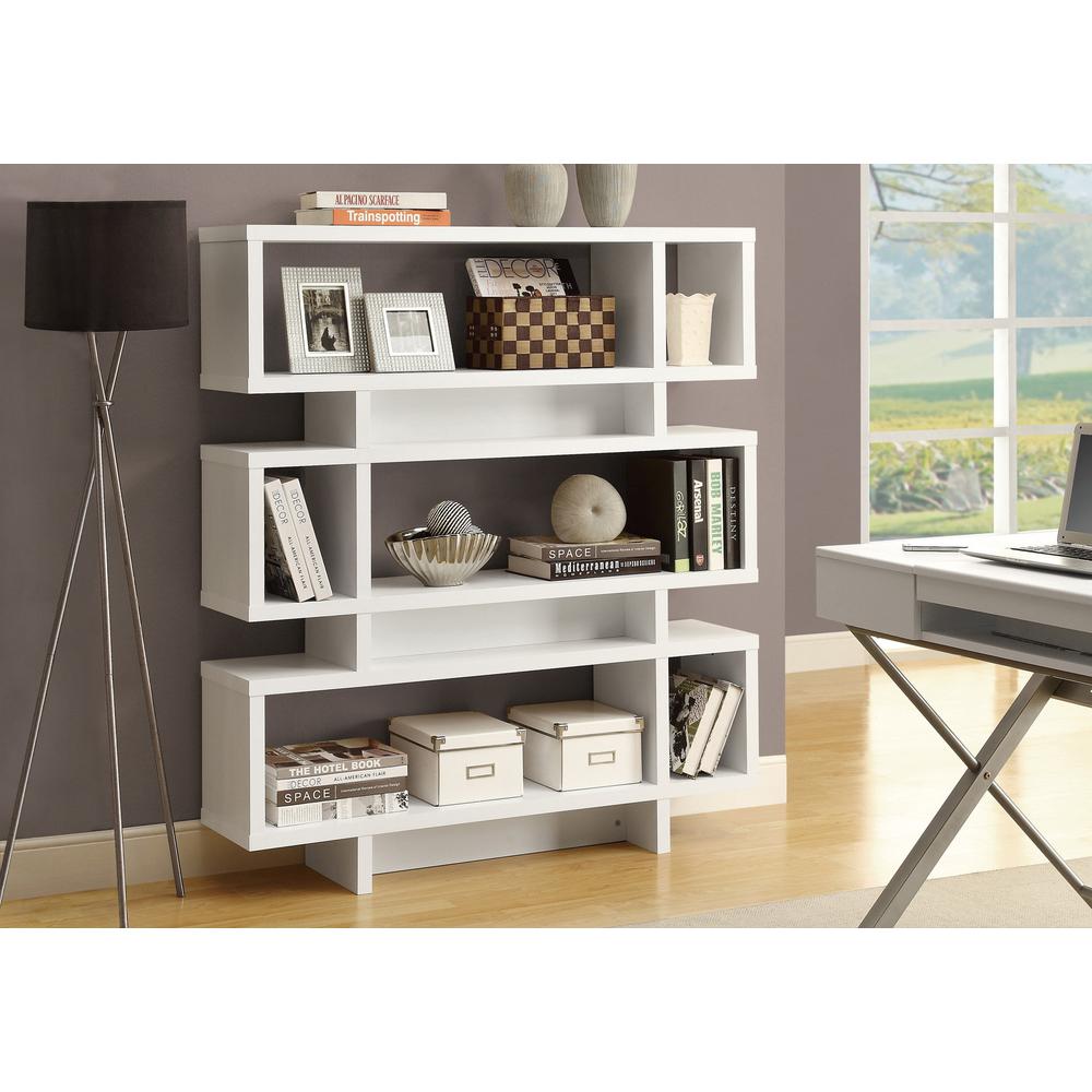 Bookshelf, Bookcase, Etagere, 4 Tier, 55H, Office, Bedroom, White Laminate. Picture 2