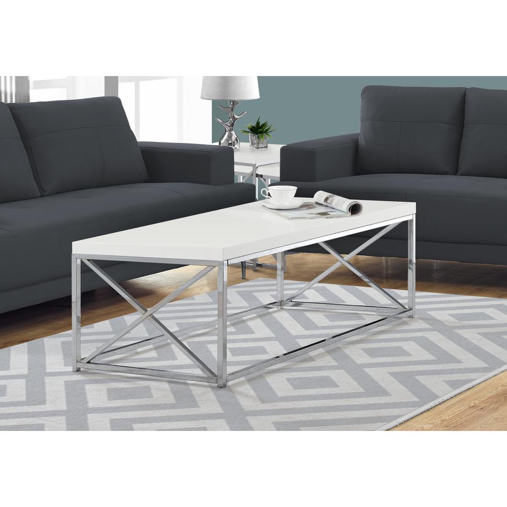Coffee Table, Accent, Cocktail, Rectangular, Living Room, 44L, Glossy White. Picture 2
