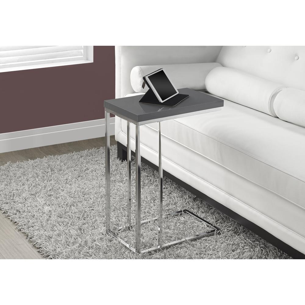 Accent Table, C-shaped, End, Side, Snack, Living Room, Bedroom, Glossy Grey. Picture 2