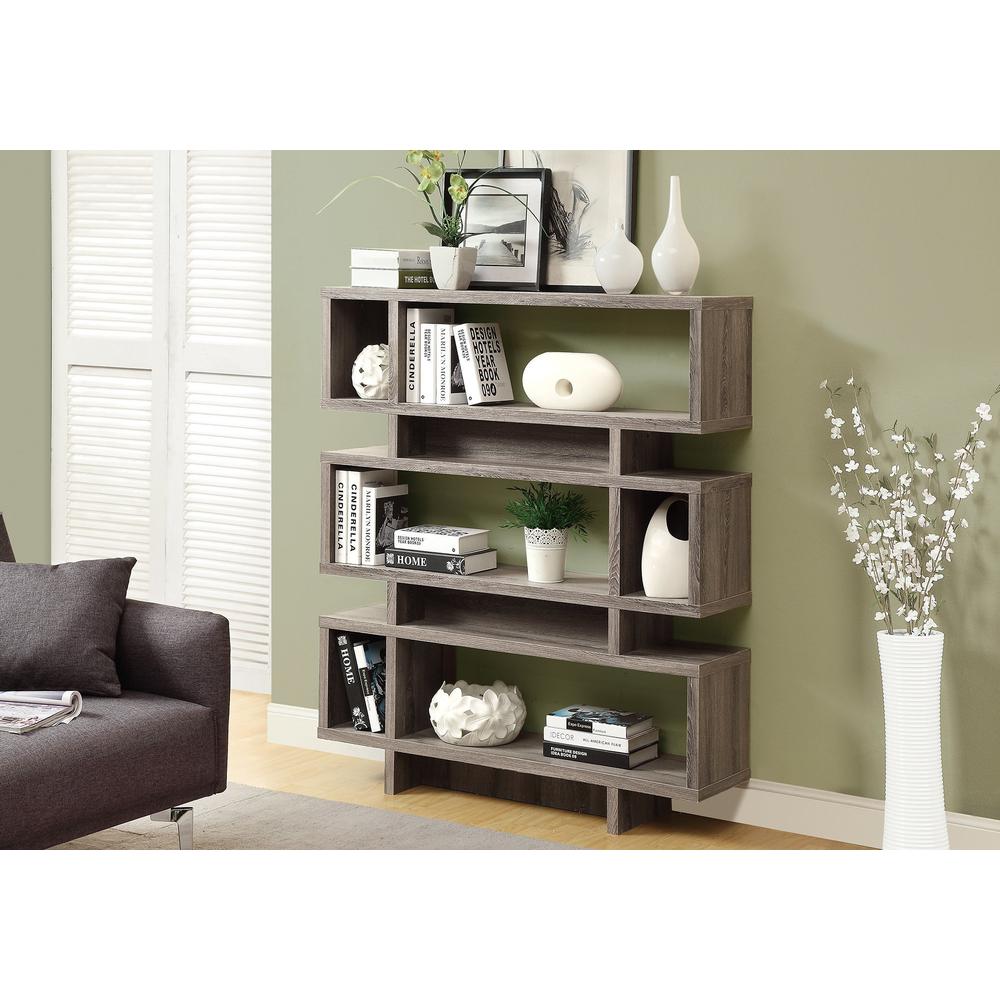 Bookshelf, Bookcase, Etagere, 4 Tier, 55H, Office, Bedroom, Brown Laminate. Picture 2