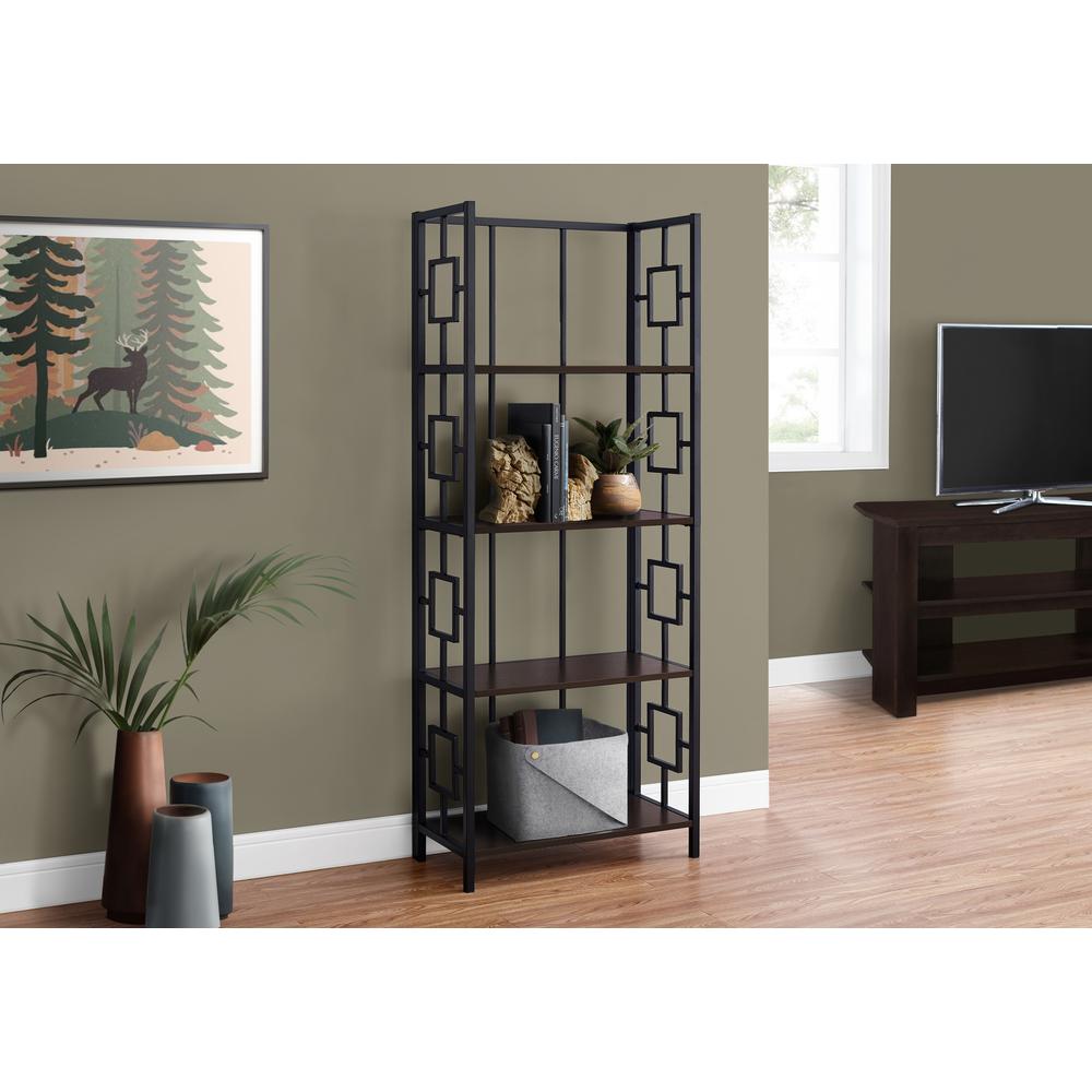 Bookshelf, Bookcase, Etagere, 4 Tier, 62H, Office, Bedroom, Brown Laminate. Picture 8