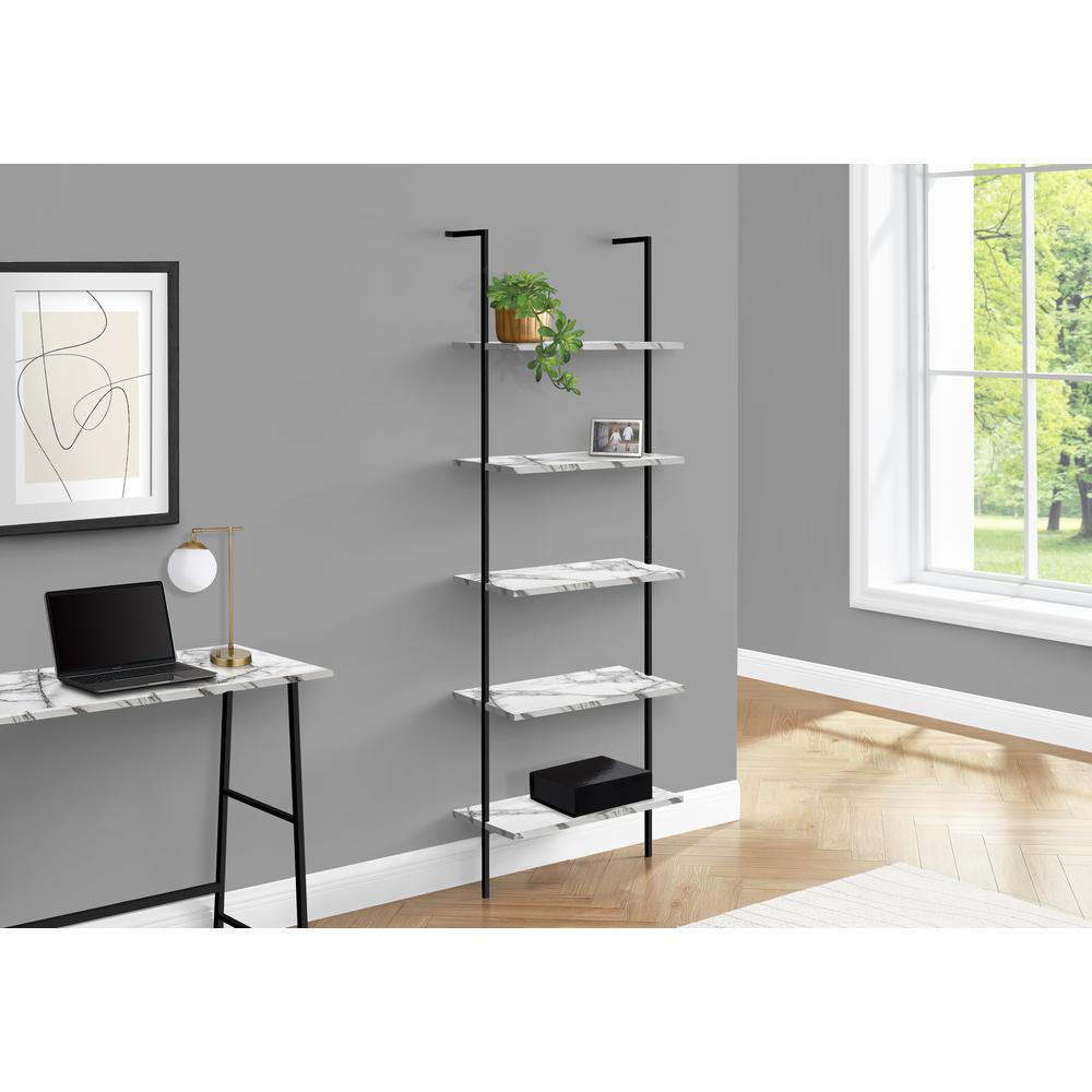 Bookshelf, Bookcase, Etagere, Ladder, 5 Tier, 72H, Office, Bedroom, White Marbl. Picture 8