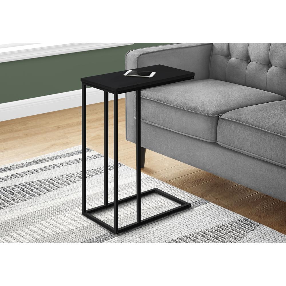 Accent Table, C-shaped, End, Side, Snack, Living Room, Bedroom, Black Laminate. Picture 2