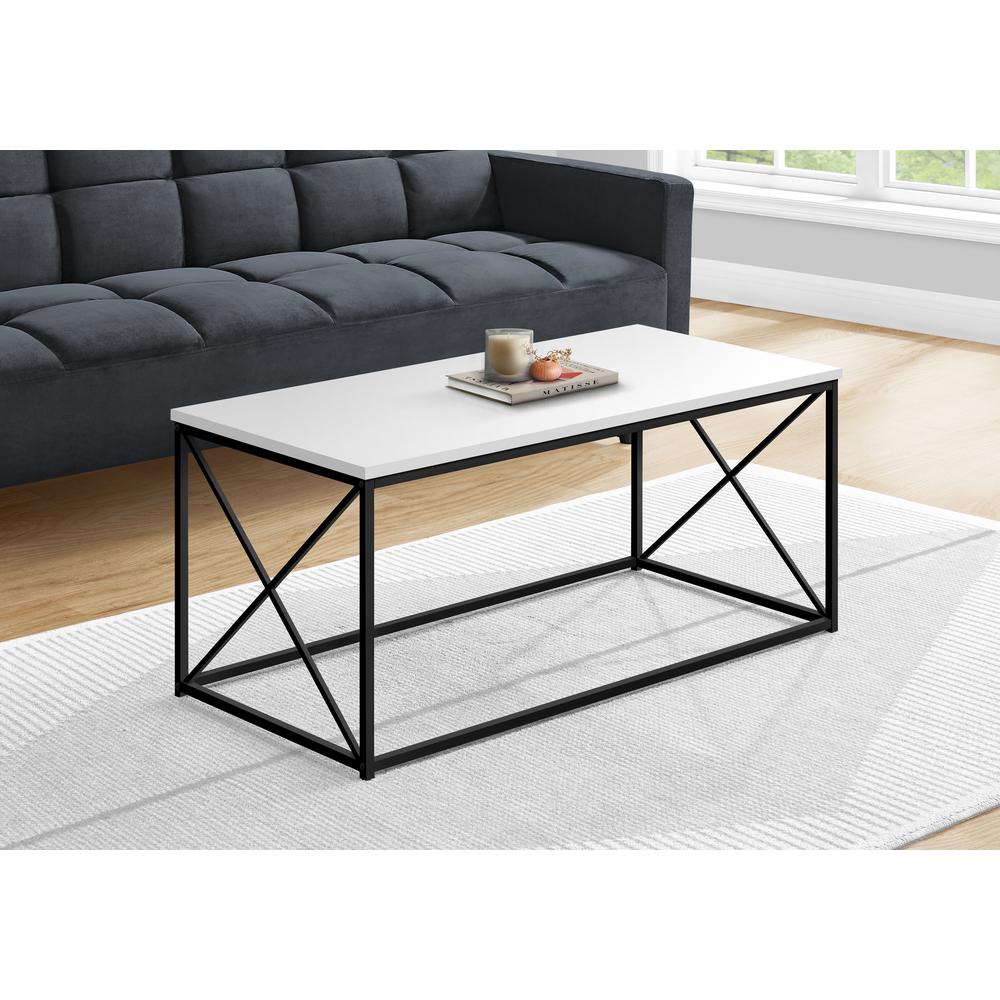 Coffee Table, Accent, Cocktail, Rectangular, Living Room, 40L, White Laminate. Picture 2