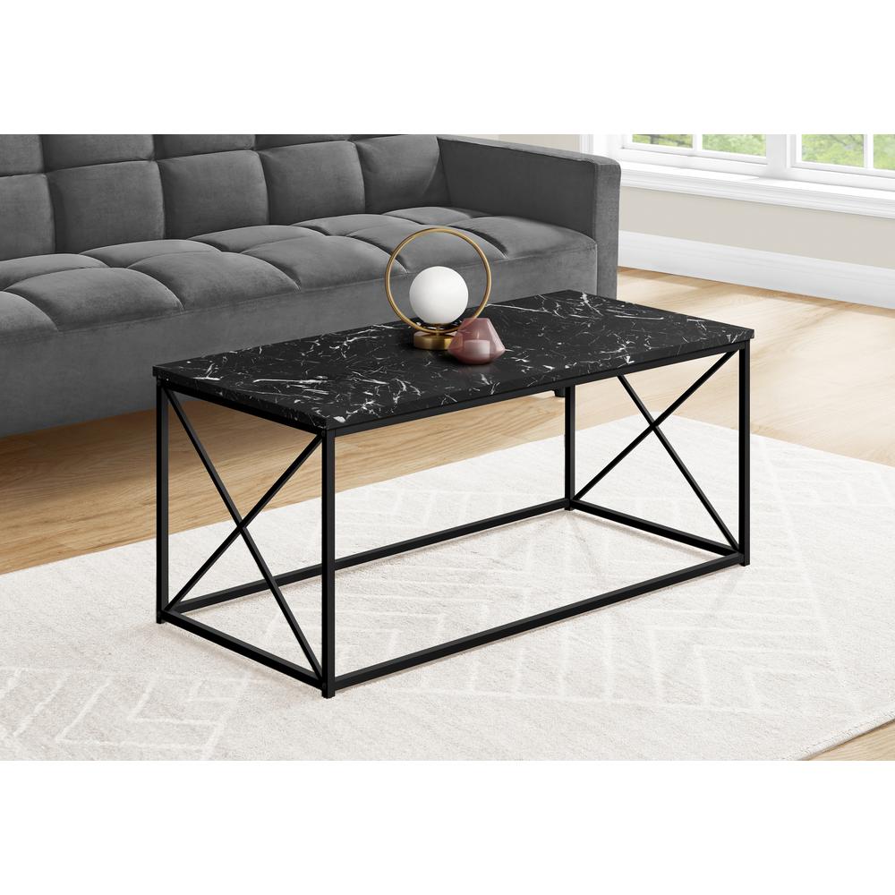 Coffee Table, Accent, Cocktail, Rectangular, Living Room, 40L, Black Marble. Picture 2