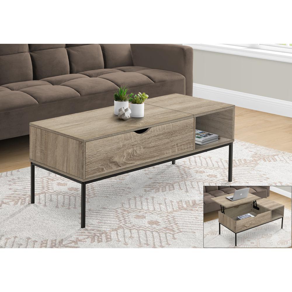 Coffee Table, 42 L, Rectangular, Cocktail, Lift-top, Dark Taupe, Black. Picture 3