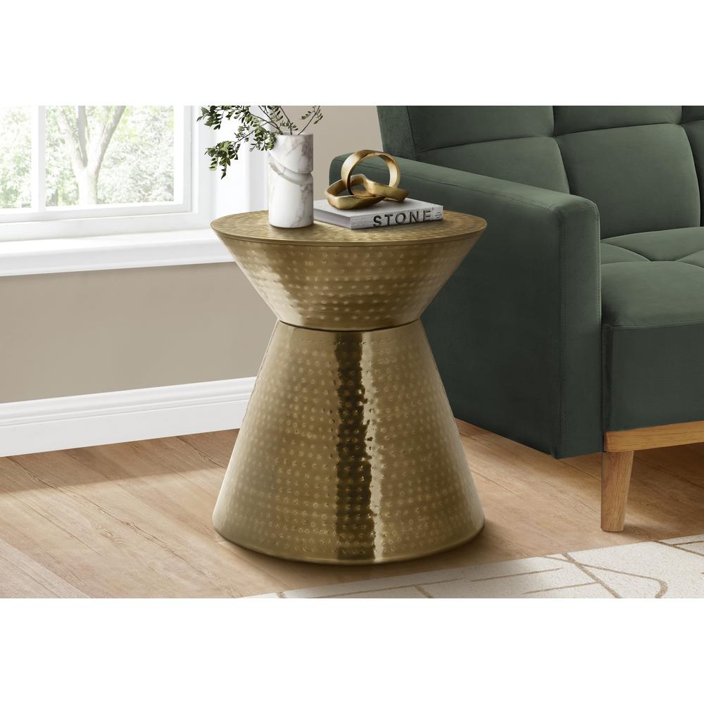 Accent Table, Drum, Side, End, Nightstand, Lamp, Living Room, Bedroom, Gold. Picture 5