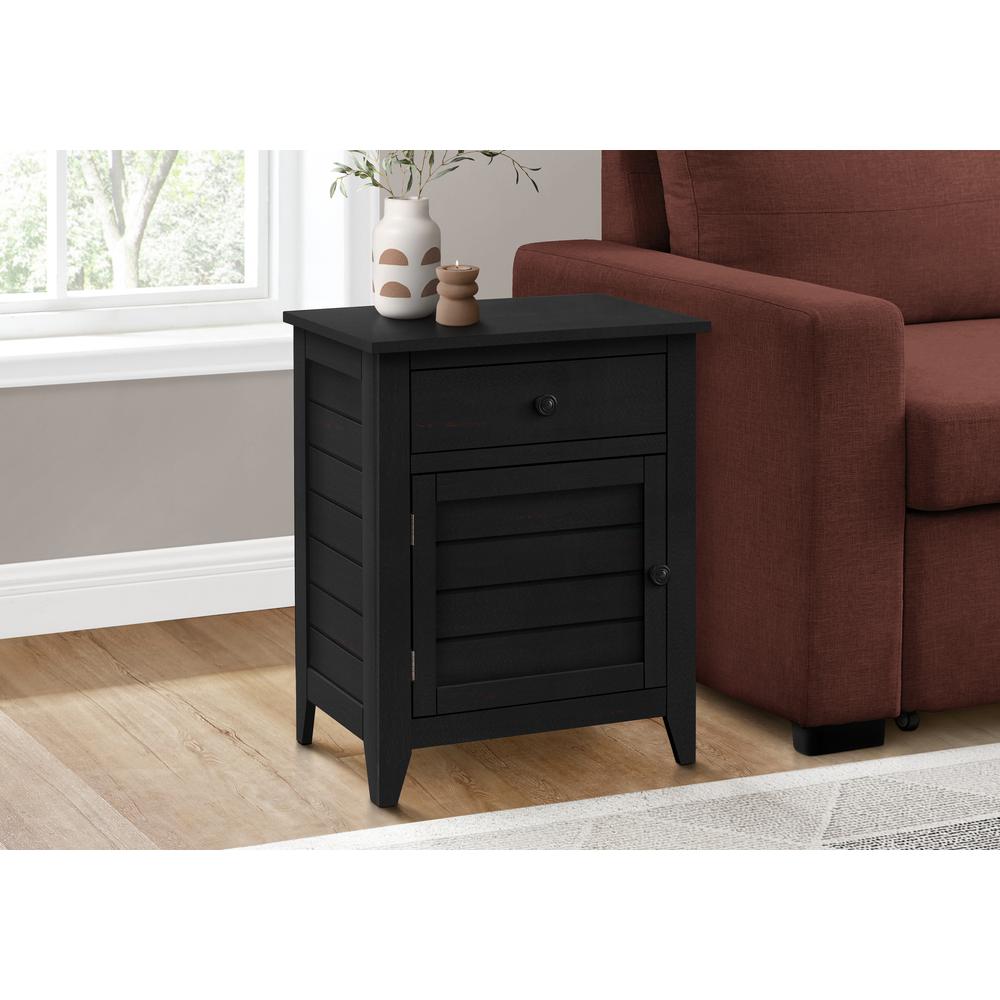 Accent Table, Nightstand, Storage Drawer, End, Side Table, Black Veneer. Picture 2