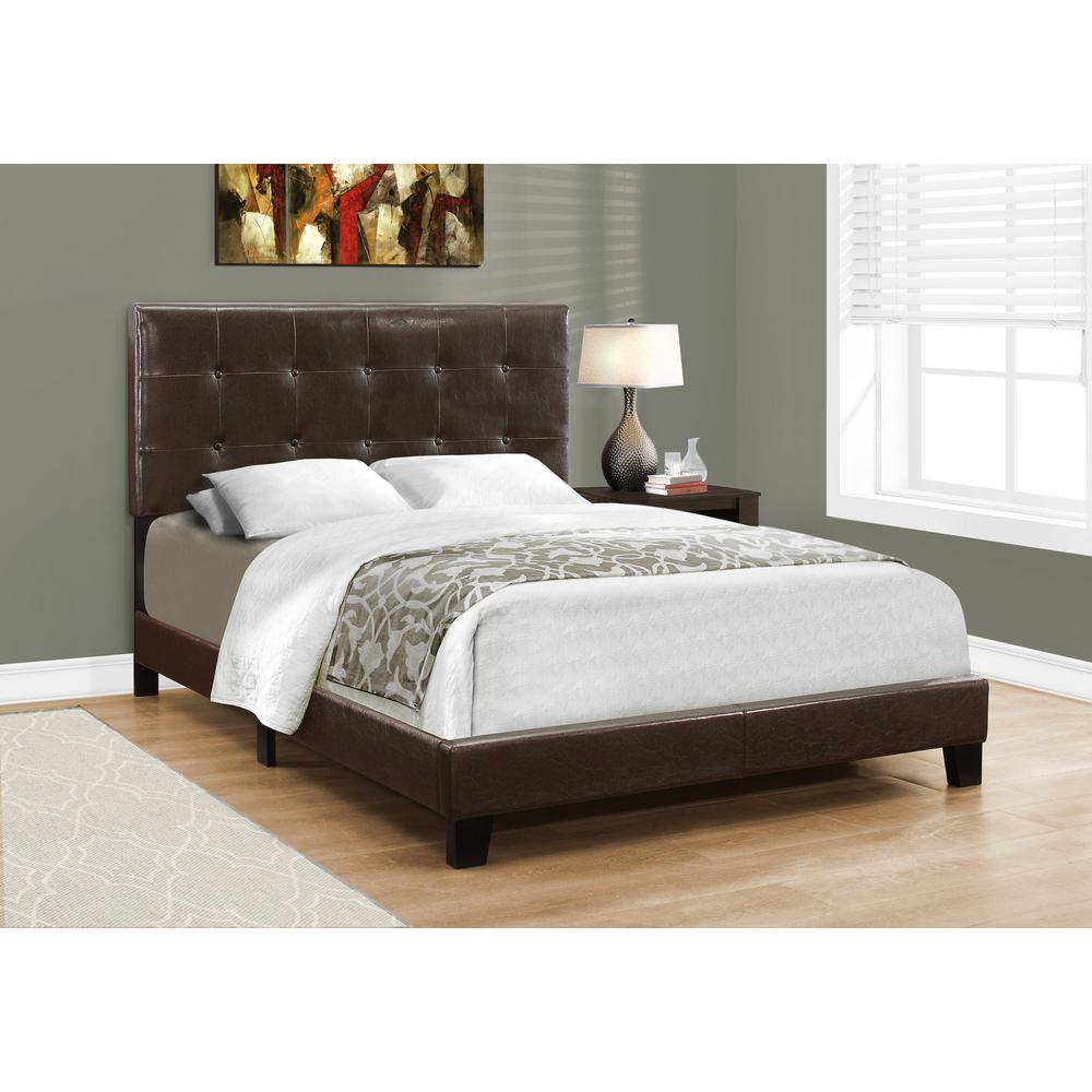 Bed, Full Size, Bedroom, Upholstered, Brown Leather Look, Transitional. Picture 2