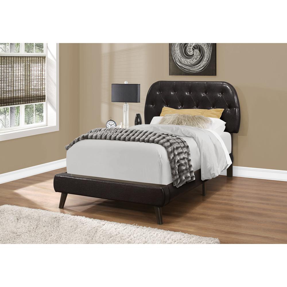 ="Bed, Twin Size, Teen, Upholstered, Brown Leather Look, Wood Legs, Transitiona. Picture 2