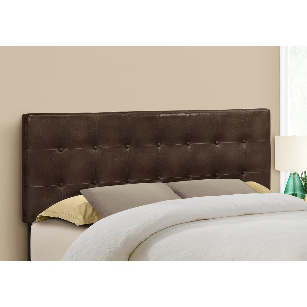 Bed, Headboard Only, Queen Size, Bedroom, Upholstered, Brown Leather Look. Picture 2
