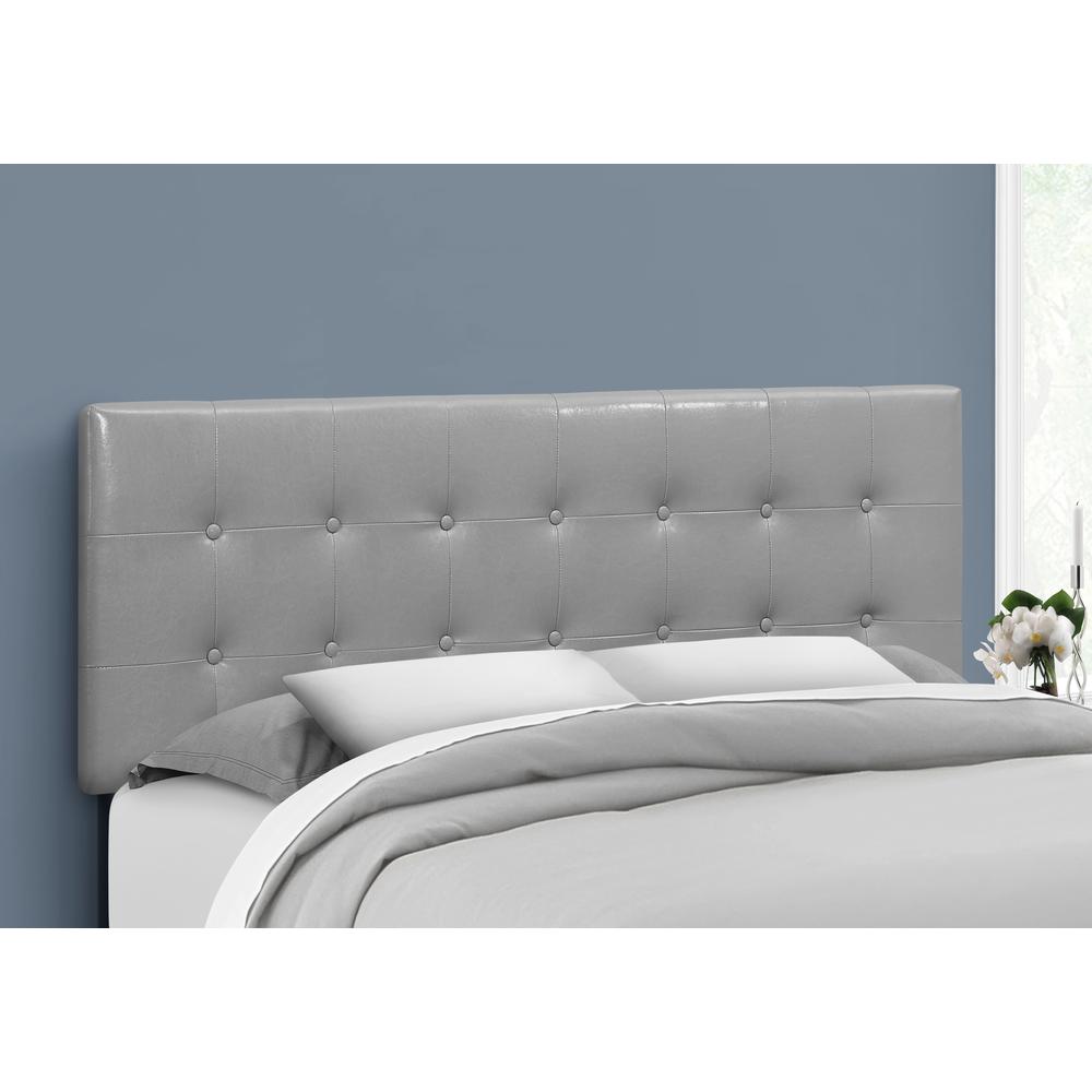 Bed, Headboard Only, Queen Size, Bedroom, Upholstered, Grey Leather Look. Picture 2