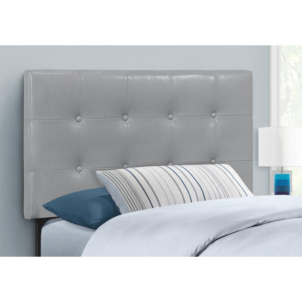 Bed, Headboard Only, Twin Size, Bedroom, Upholstered, Grey Leather Look. Picture 2