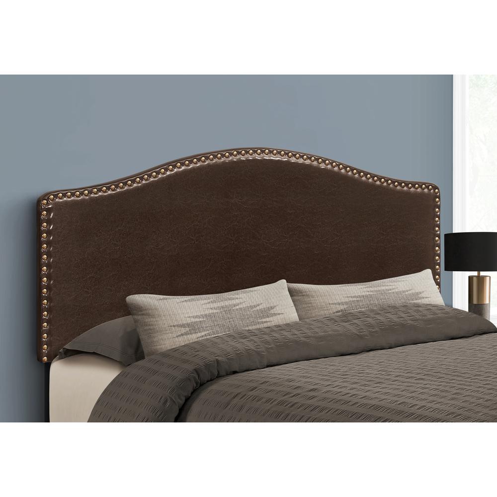 Bed, Headboard Only, Queen Size, Bedroom, Upholstered, Brown Leather Look. Picture 2