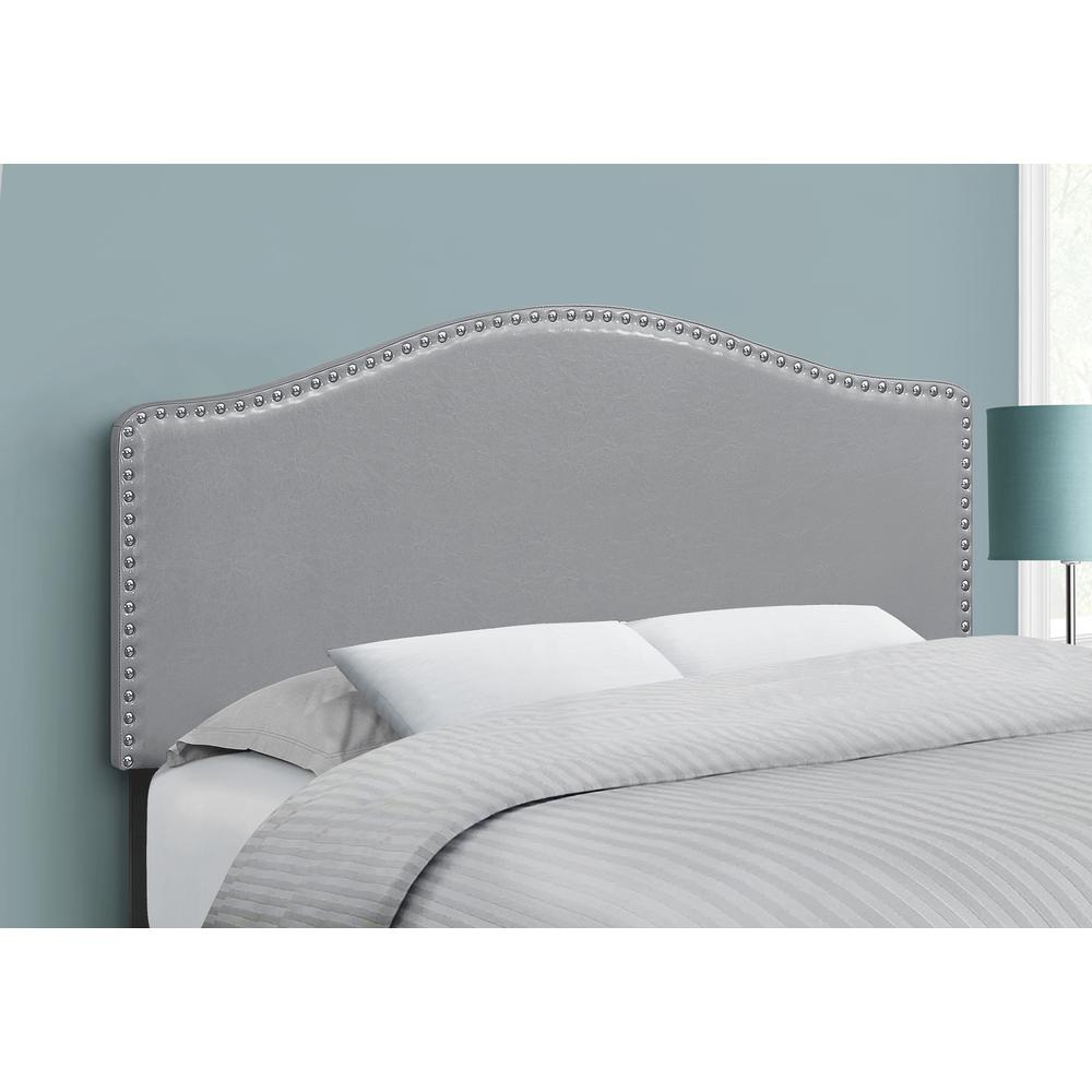 Bed, Headboard Only, Full Size, Bedroom, Upholstered, Grey Leather Look. Picture 2