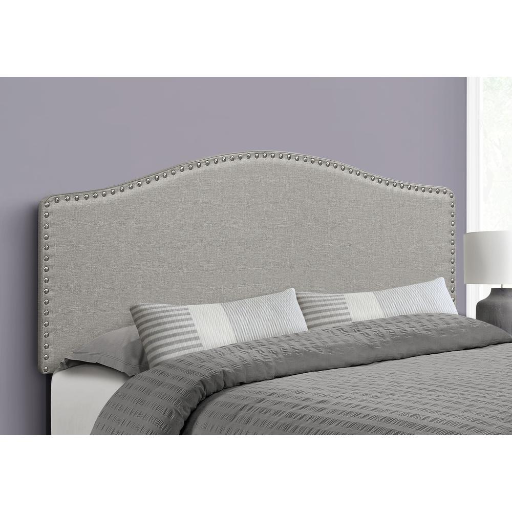 Bed, Headboard Only, Queen Size, Bedroom, Upholstered, Grey Linen Look. Picture 2