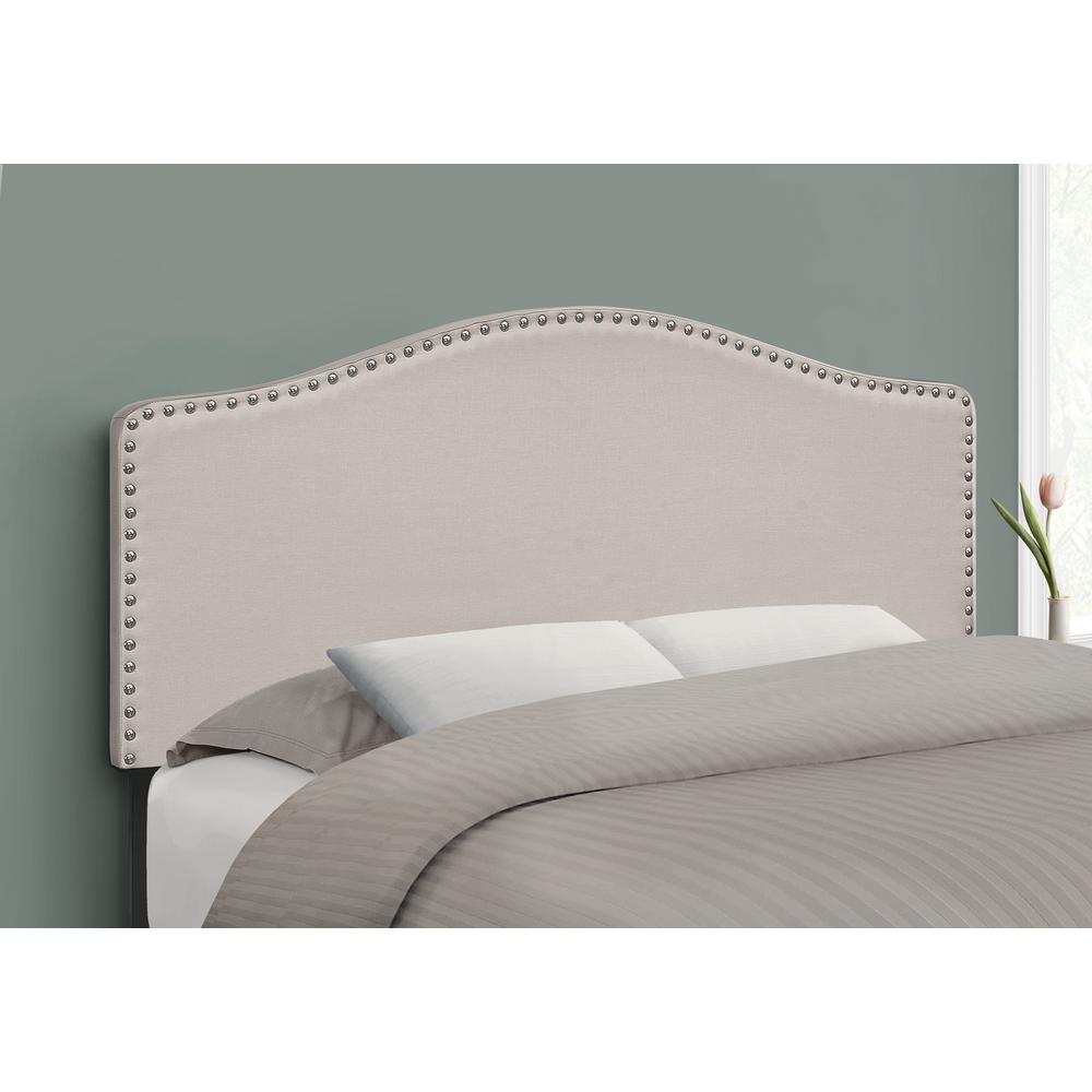 Bed, Headboard Only, Full Size, Bedroom, Upholstered, Beige Linen Look. Picture 2
