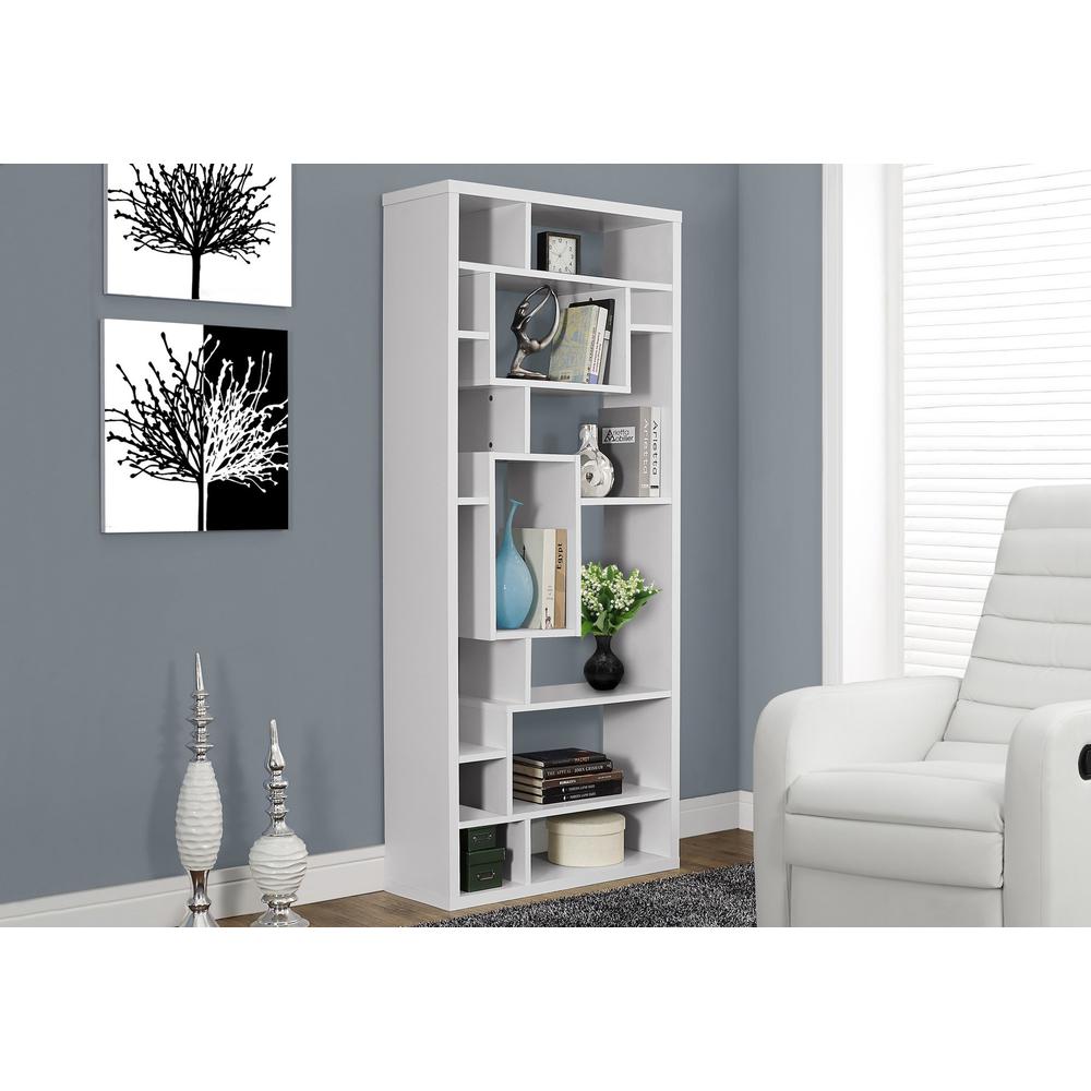 Bookshelf, Bookcase, Etagere, 72H, Office, Bedroom, White Laminate. Picture 2