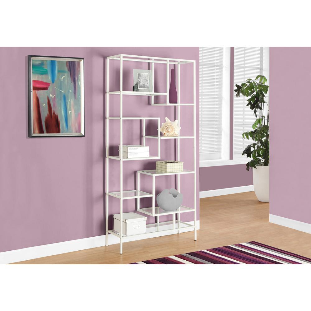 Bookshelf, Bookcase, Etagere, 72H, Office, Bedroom, Clear Tempered Glass. Picture 2