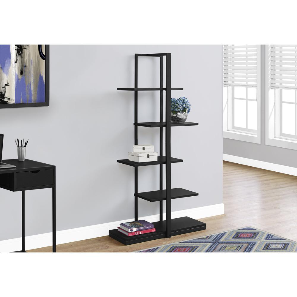 Bookshelf, Bookcase, Etagere, 5 Tier, 60H, Office, Bedroom, Black Laminate. Picture 2