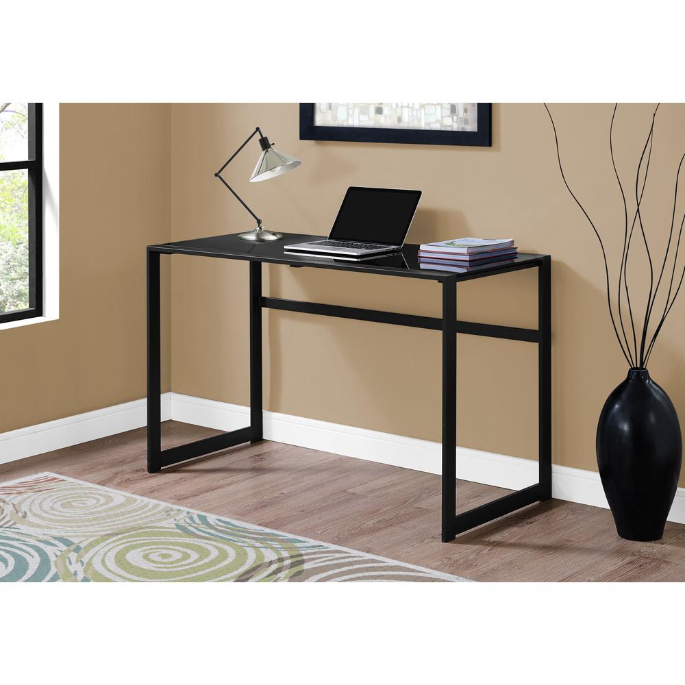 Computer Desk, Home Office, Laptop, 48L, Work, Black Tempered Glass, Black. Picture 2