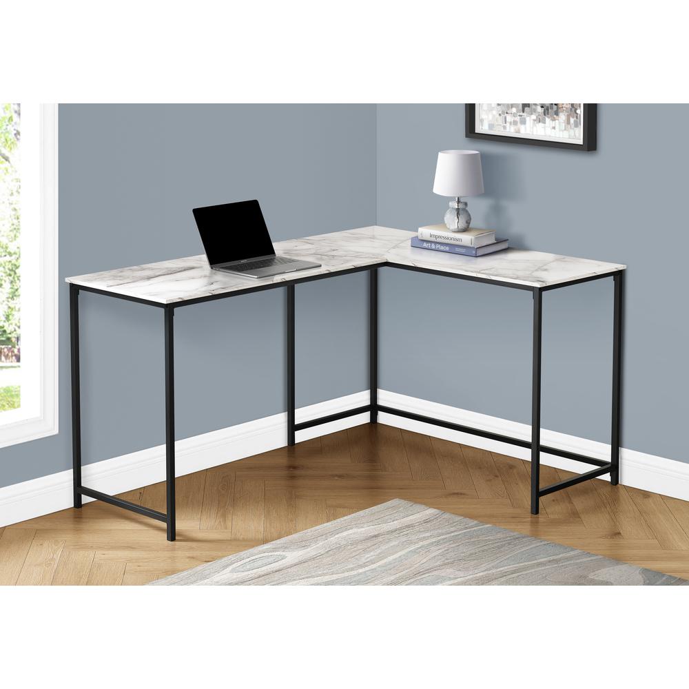 Computer Desk, Home Office, Corner, 58L, L Shape, Work, Laptop, White Marble. Picture 8
