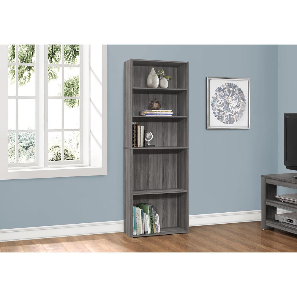 ="Bookshelf, Bookcase, 6 Tier, 72""H, Office, Bedroom, Grey Laminate, Transitio. Picture 2