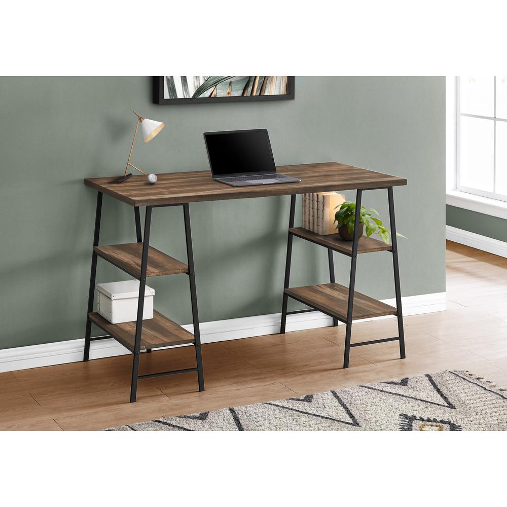 Computer Desk, Home Office, Laptop, Storage Shelves, 48L, Work, Brown Laminate. Picture 7