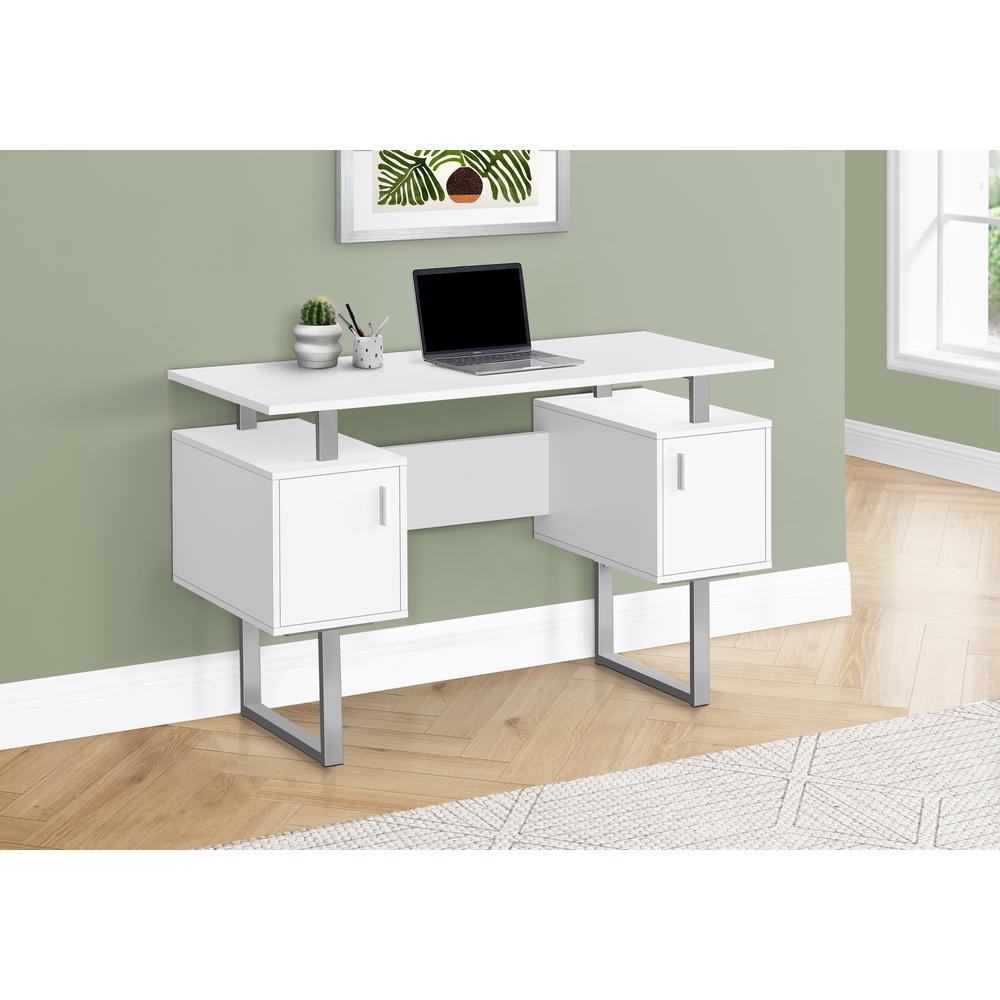 Computer Desk, Home Office, Laptop, Storage, 48L, Work, White Laminate, Grey. Picture 2