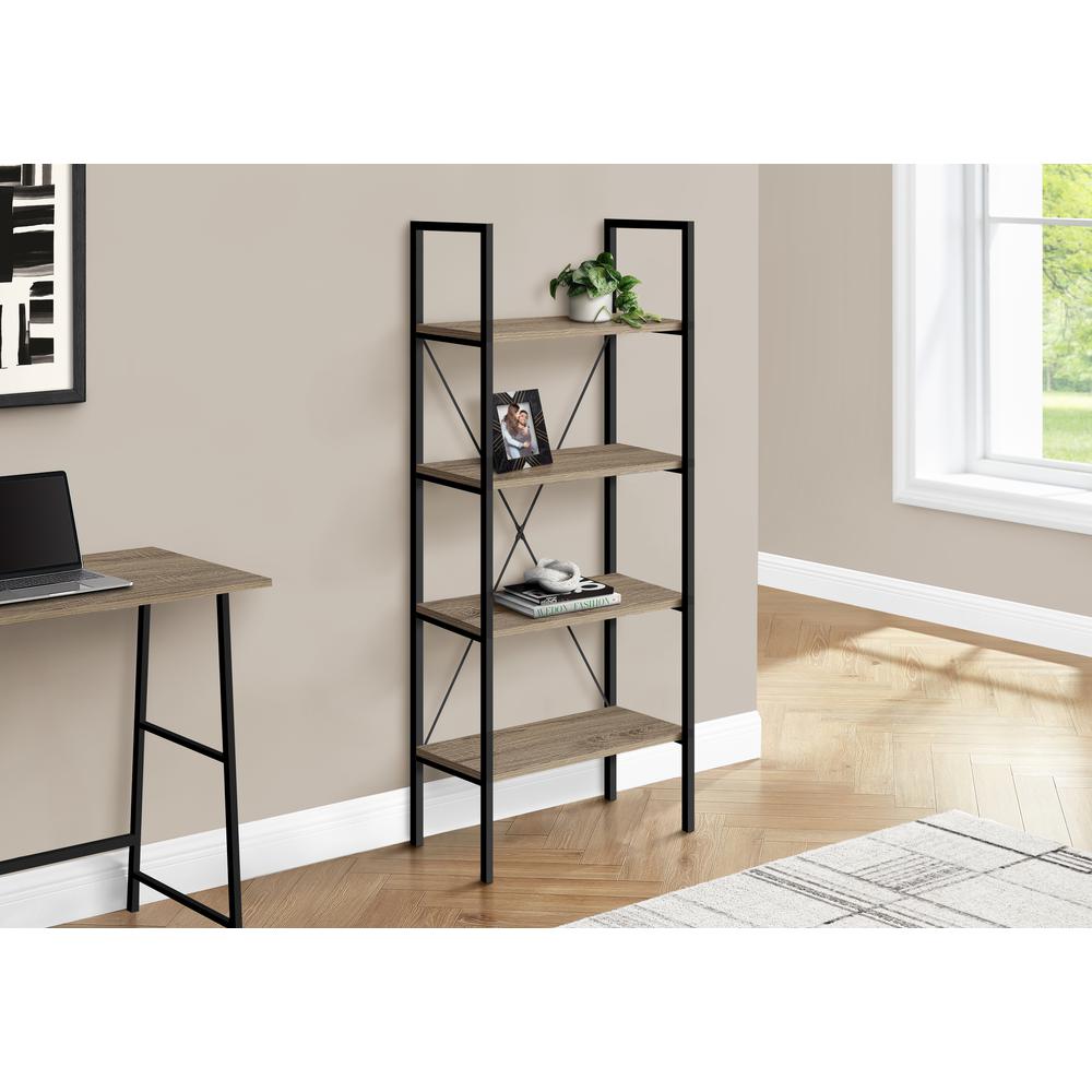 Bookshelf, Bookcase, 4 Tier, 48H, Office, Bedroom, Brown Laminate, Black. Picture 8