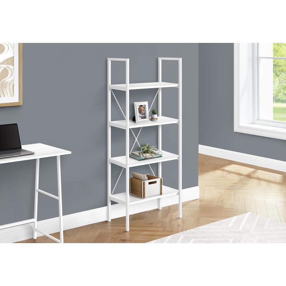Bookshelf, Bookcase, 4 Tier, 48H, Office, Bedroom, White Laminate, White. Picture 8