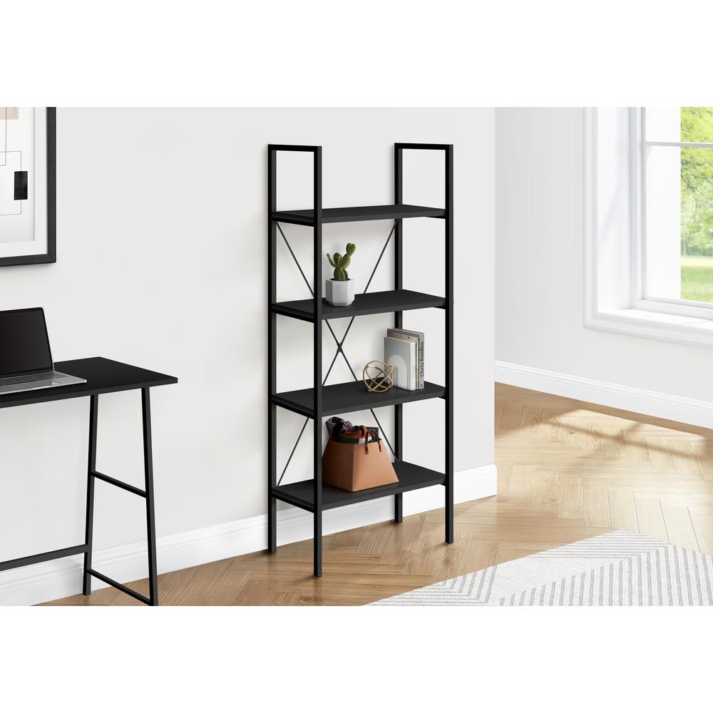 Bookshelf, Bookcase, 4 Tier, 48H, Office, Bedroom, Black Laminate, Black. Picture 8