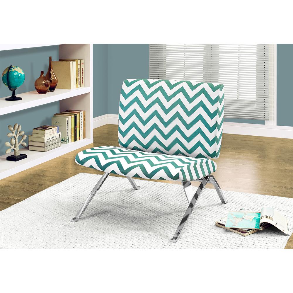 Accent Chair, Armless, Fabric, Living Room, Bedroom, Green Fabric, Chrome. Picture 2