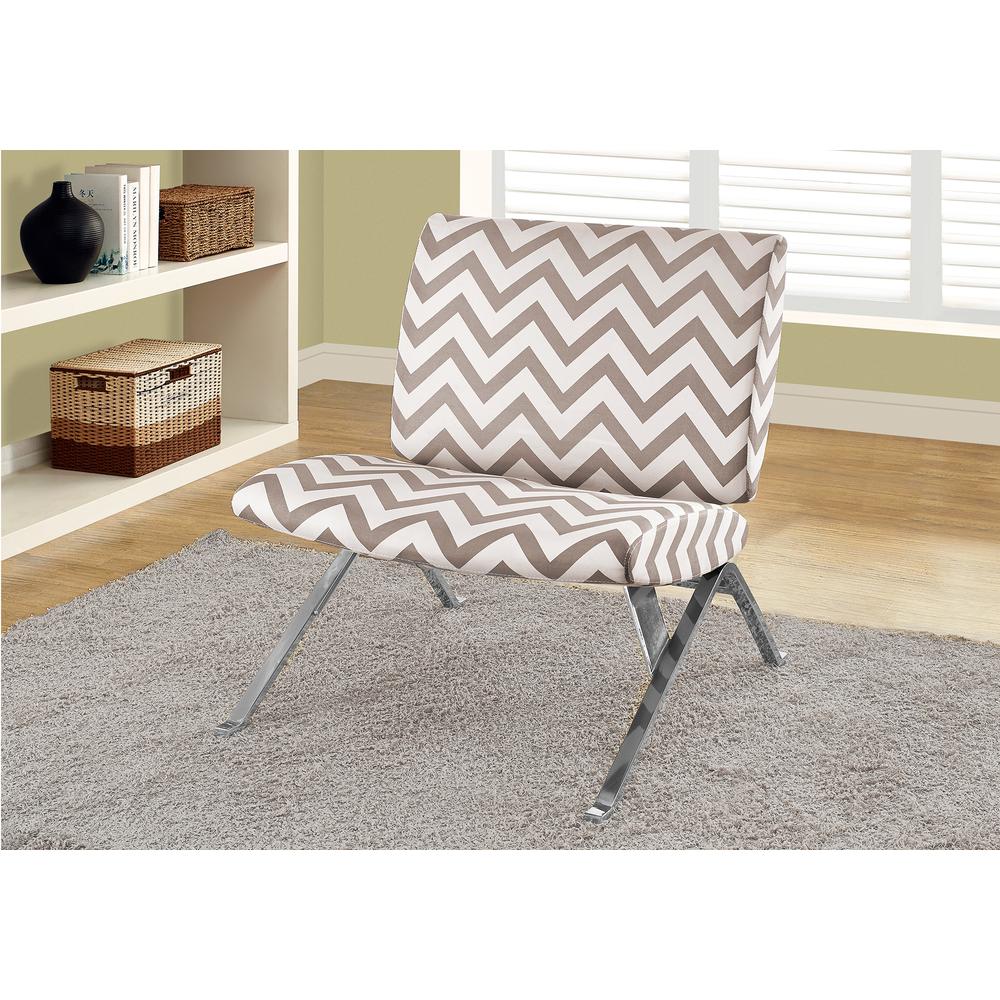 Accent Chair, Armless, Fabric, Living Room, Bedroom, Brown Fabric, Chrome. Picture 2