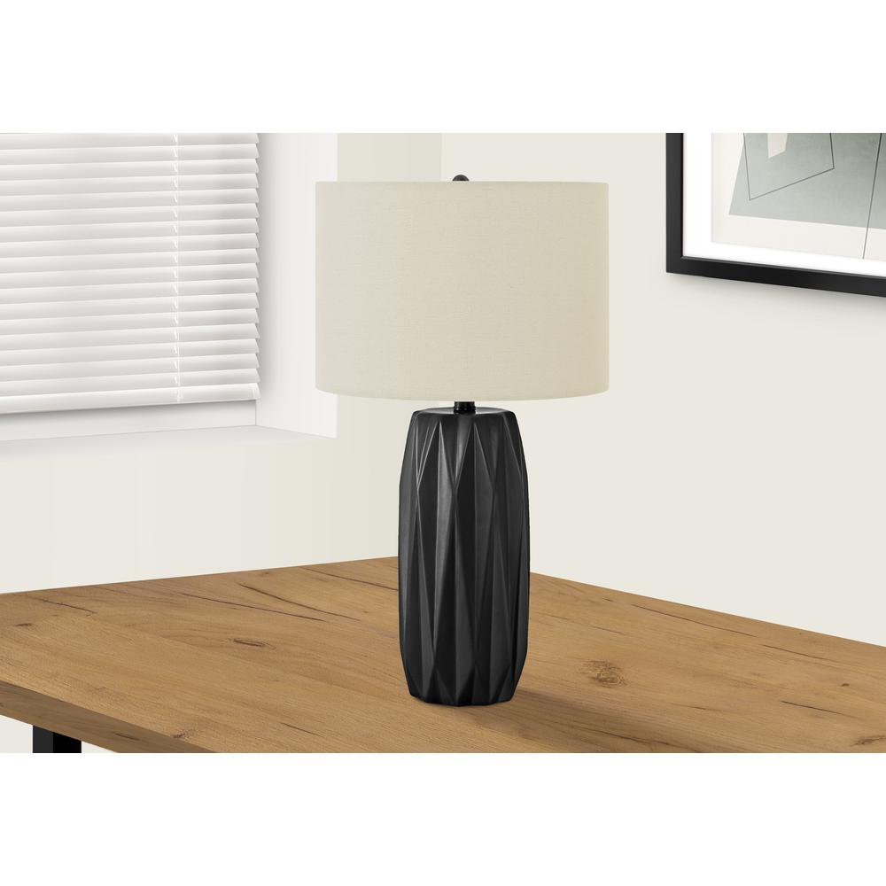 ="Lighting, 25""H, Table Lamp, Black Ceramic, Ivory / Cream Shade, Contemporary. Picture 5