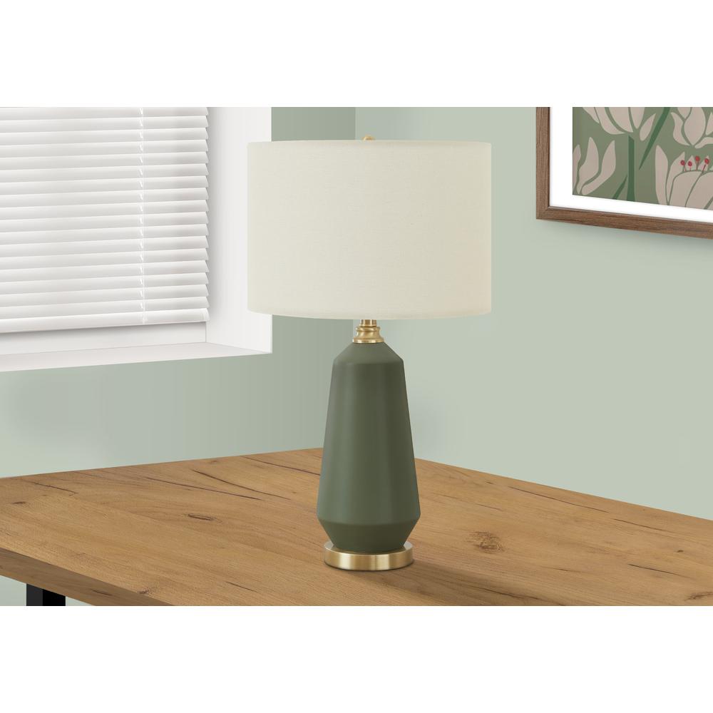 ="Lighting, 26""H, Table Lamp, Green Ceramic, Ivory / Cream Shade, Contemporary. Picture 5